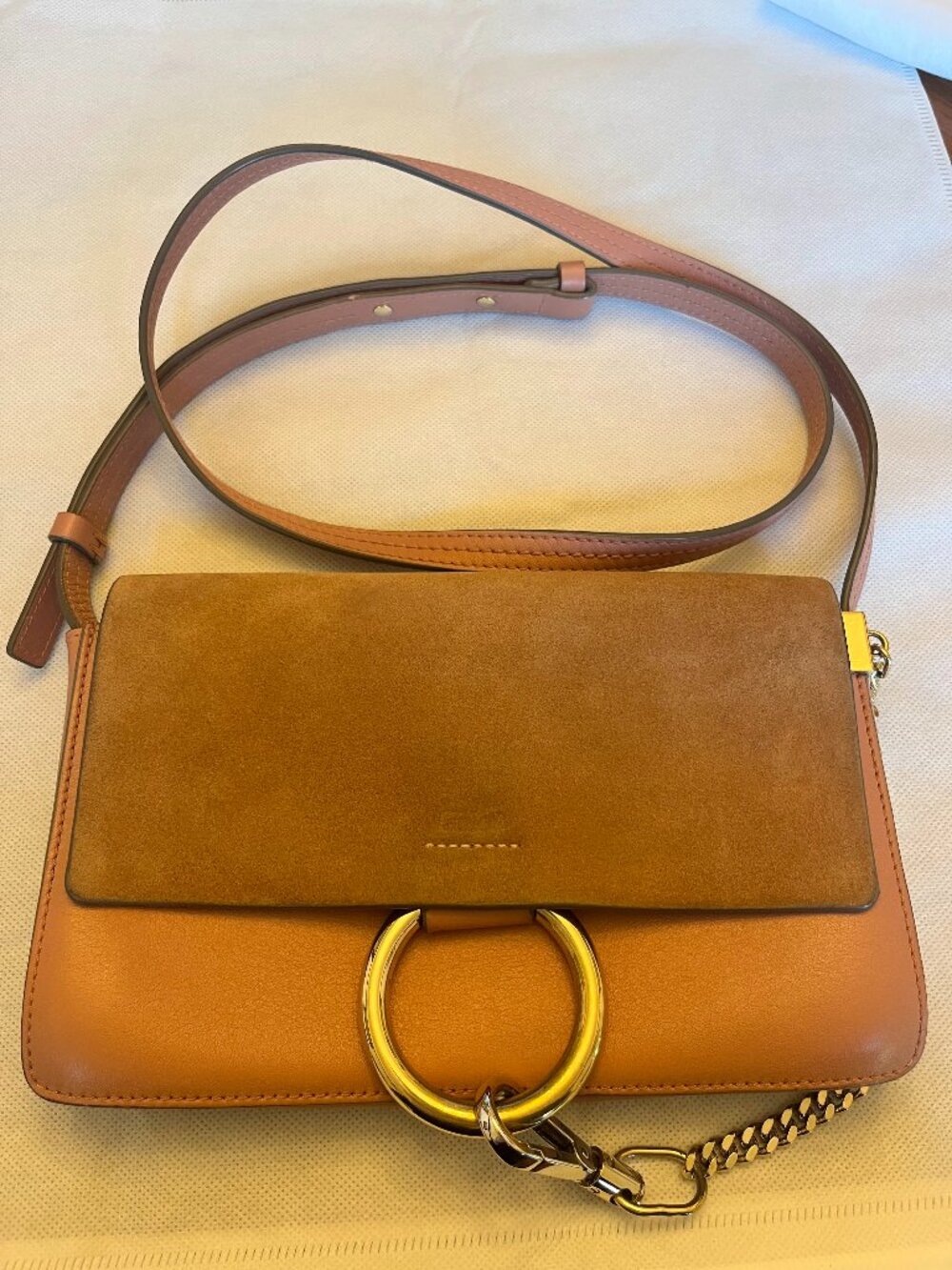 Authentic Chloé Faye Small Pink Leather & Suede Shoulder Bag